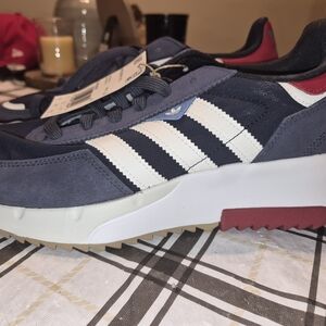Adidas Blue and Cream Sneakers with Red Detail
